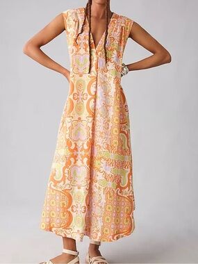 Anthropologie Maeve Printed V-Neck Tunic Dress Size XL